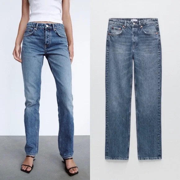 Zara Straight Leg Full Length Jeans - Picture 8 of 9